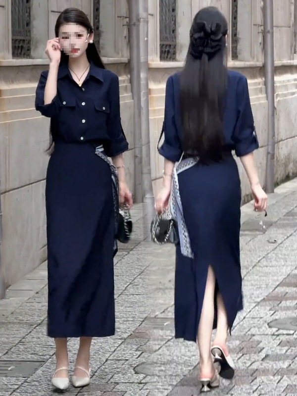 时尚连衣裙女2025秋季新款亚马逊气质百搭简约复古长款假两件裙子|undefined
