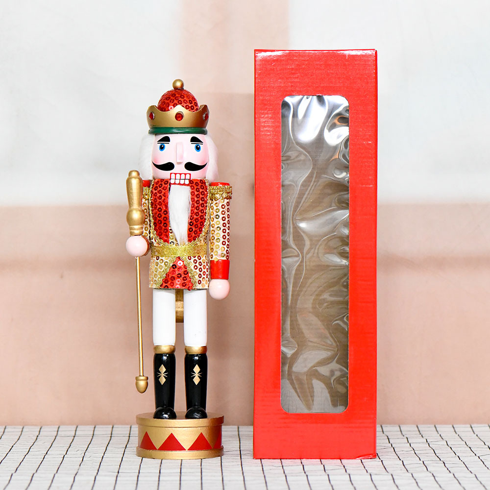 36cm cascanueces soldados dorados sequinilla roja estación tambor decoraciones navideñas artesanías de madera atmósfera europea y americana