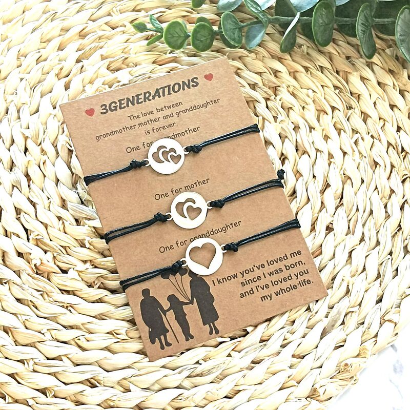 3-piece set European and American mom mother daughter granddaughter card bracelet stainless steel hollow love-shaped woven bracelet batch