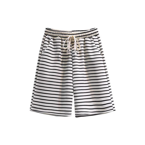 Cross-border wholesale black and white striped women's summer new five-inch wide-leg pants casual running sporty hot pants Ins