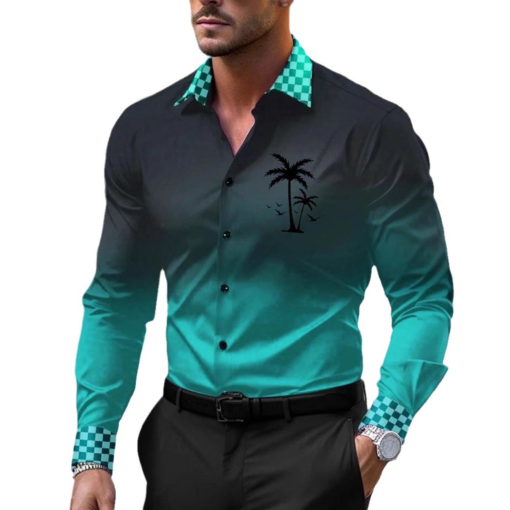 2024 nuevo estilo Amazon transfronterizo europeo y americano casual salvaje moda geométrica camisa de manga larga para hombres MB12