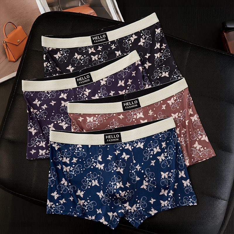 Southeast Asian cross-border men's trendy butterfly print boxer briefs, soft, skin-friendly, breathable, mid-waist, wholesale Southeast Asian cross-border men's trendy butterfly print boxer briefs, soft, skin-friendly, breathable, mid-waist, wholesale