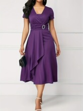 E 31901 Asymmetrical Hem V Neck Dress ��������ȹ �羳ŷ����