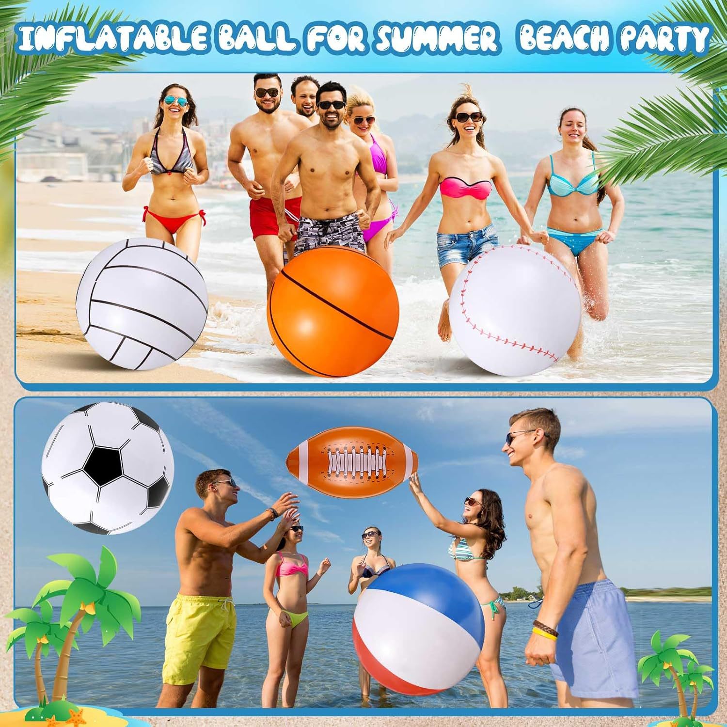 Cross-Border Hot Sale 16inch Inflatable Football Baseball Rugby Basketball Set Water Inflatable Sports Beach Ball