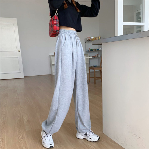 New  Spring and Autumn Large Size Loose Solid Color Ankle Length Wide Leg Pants Inspired by Instagram Trendy Student Sporty Casual Pants