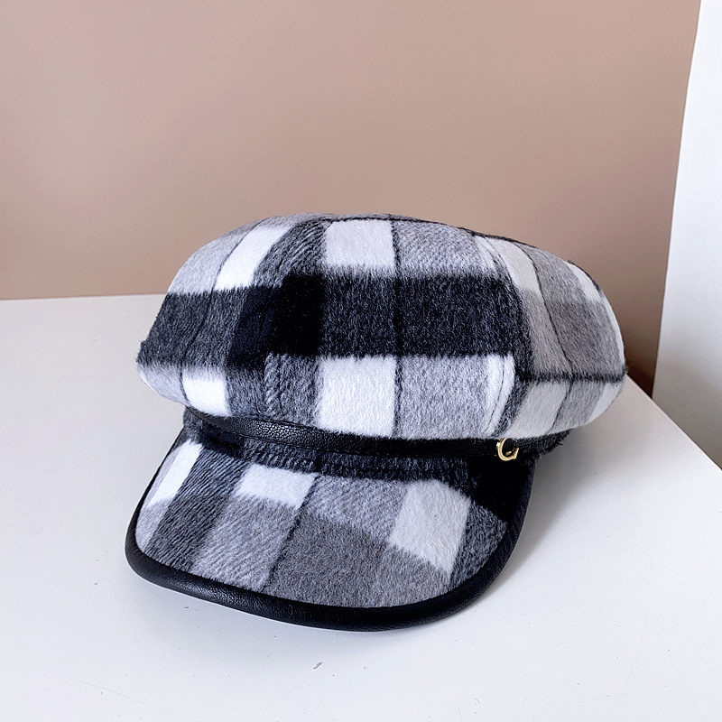 Frau Elegant Einfacher Stil Plaid Breite Traufen Baskenmütze display picture 5