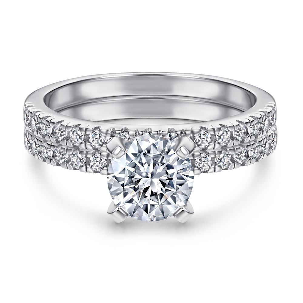 通琳个性女生S925纯银戒指套装叠戴组合套戒结婚白金创意仿钻钻戒
