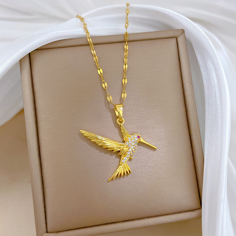 Collar de pájaro pájaro carpintero en oro real, cadena de lujo_voghion.com