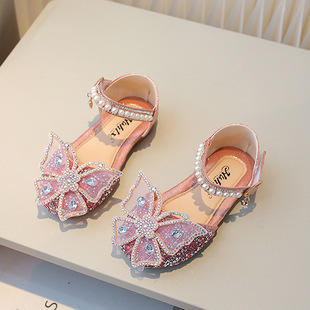 Girls' Princess Shoes 2025 Spring New Style Girls' Rhinestone Crystal Shoes Girlshoes Kidsren's Shoes Versatile