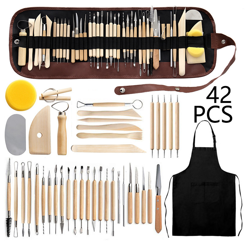 Herramientas de cerámica transfronterizas 42 piezas de conjunto de puntos de perforación cortina de lápiz siete agujas de envolvente cuchillo de escultura de arcilla de piedra plástica