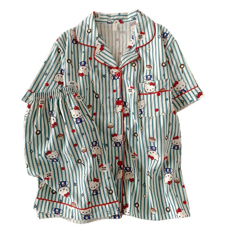 Nube de algodón pijama de niñas impresión de dibujos animados pantalones cortos de manga corta de dos piezas sueltos grandes vestidos para el hogar