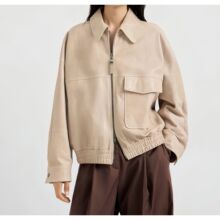 菲比服装厂 | BC钉珠系列 进口冷翠皮衣女士夹克复古老钱奶茶色
