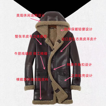 工厂倾销冬季男长款连帽原生态皮毛一体休闲加厚皮衣皮草纯皮工装