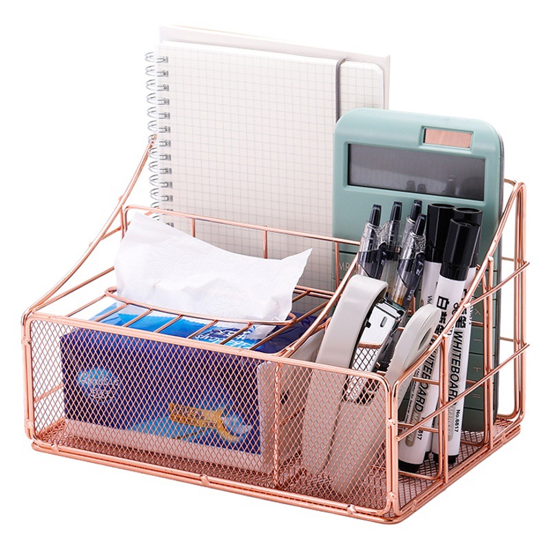 Caja de almacenamiento de toallas de papel de metal creativo de escritorio, material de oficina, información de almacenamiento multifuncional, estante de archivos de acabado de papelería image 1