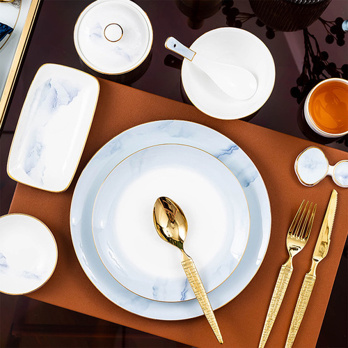 Simple and elegant dining tableware set, Jingdezhen Chinese-style bowl and plate set, bone china for home use, hotel use, private meeting use.
