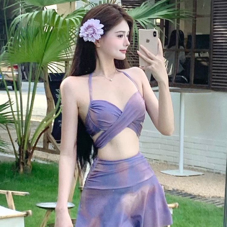 Swimsuit for Women 2025 New Popular Skirt-Style Split Three-Piece Set for Small Breasts Push-Up Vacation High-End Hot Spring Swimwear
