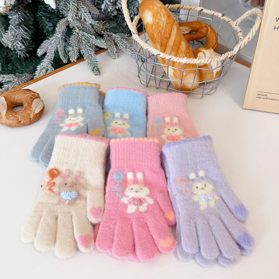 Nuevos globos amor conejo niña guantes de lana otoño e invierno ciclismo anticongelante manos a prueba de frío niños lindos cinco dedos