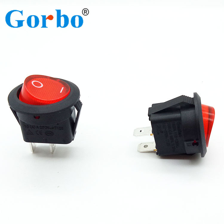 圆形开关按钮3/2脚两档三档小型电源船型开关带灯小圆开关