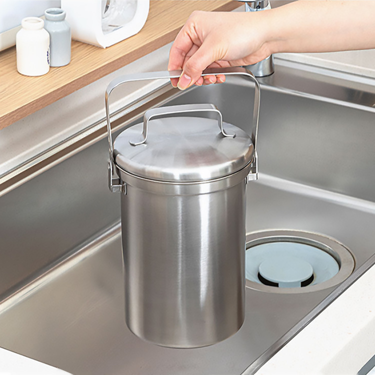3L Stainless Steel 304 Export Export Food Trash Can Mini Meal Waste Bucket Kitchen Household Kitchen Waste Bucket with Lid