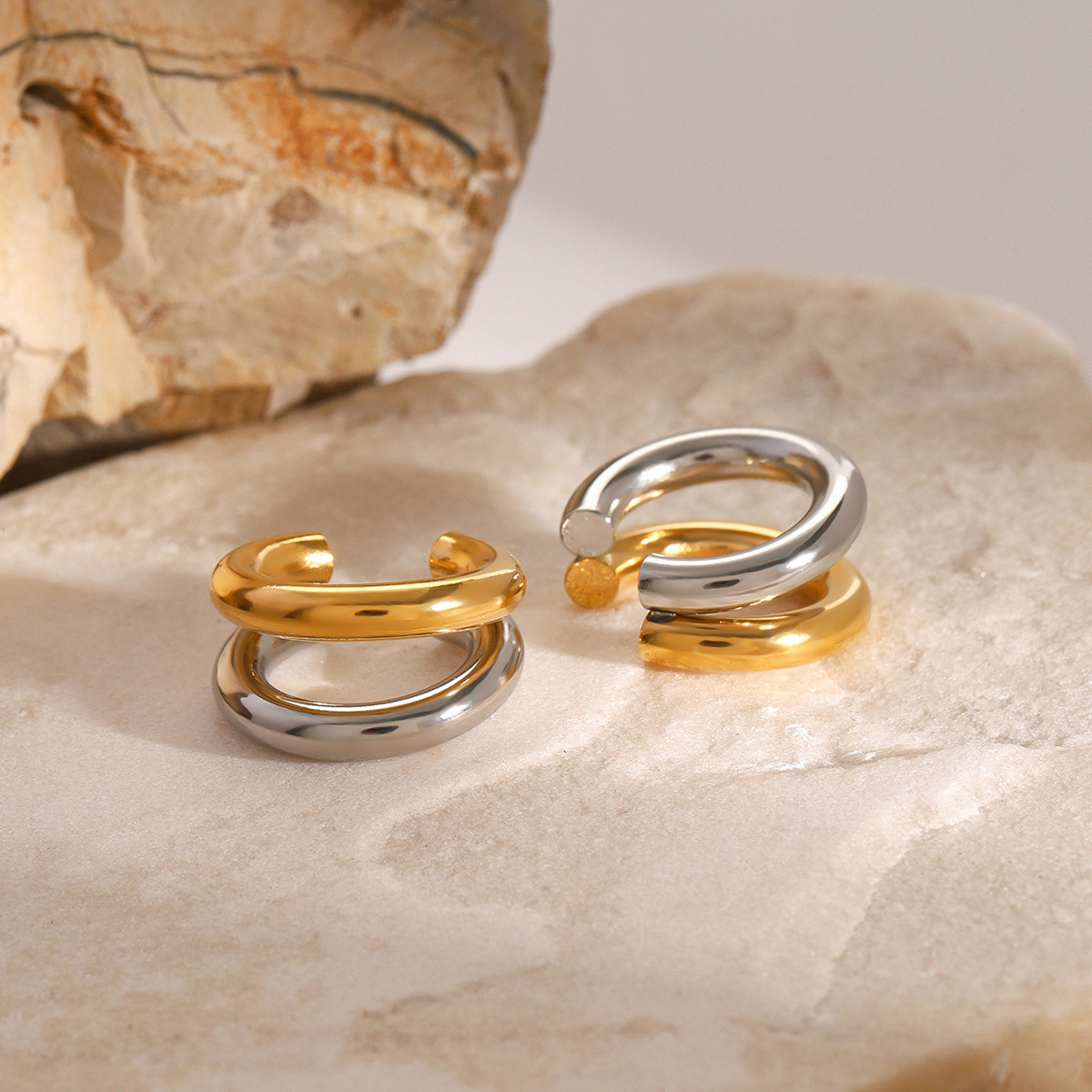 JEDING acero inoxidable doble c sin agujeros de orejas clip de orejas de nicho de alta calidad pendientes de acero de titanio no se desvanecen joyas de orejas transfronterizas