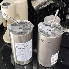 魔法瓶カップインアメリカンコーヒーカップニッチ大容量ステンレス鋼ポータブルシンプル2022新しいスタイルストロー付き