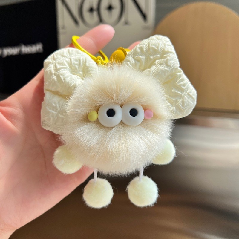 新しいかわいいリボンぬいぐるみペンダントレッキスウサギの毛皮の小さなブリケットキーホルダー車のキーペンダントバッグペンダント|undefined
