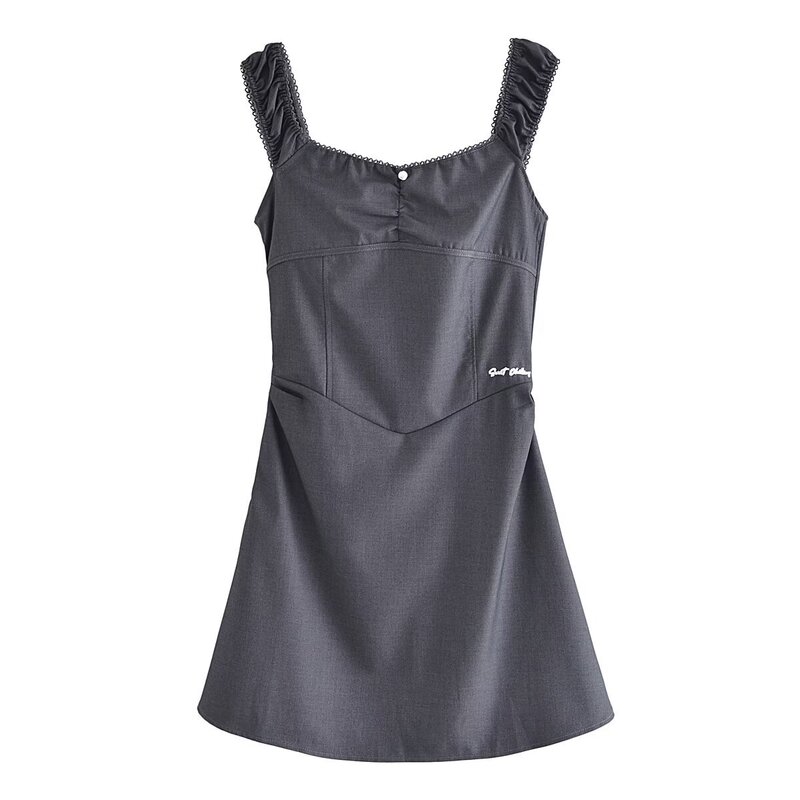 6580-24 spring new American hot girl style A- line waist three-dimensional cut shoulder short dress
