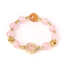 天然粉水晶星辰盘缠太阳石手串 小众设计高级感粉水晶手串批发