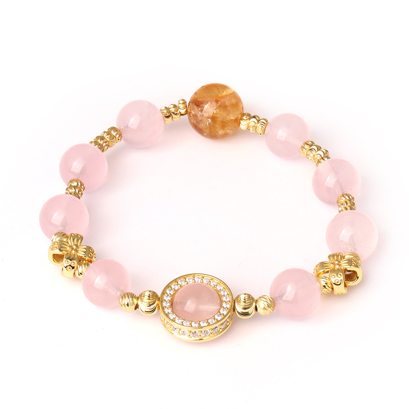 天然粉水晶星辰盘缠太阳石手串 小众设计高级感粉水晶手串批发