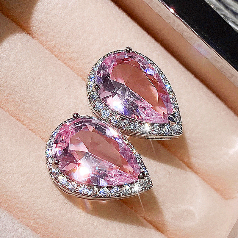 Fashion New Earrings Pear-shaped Water Drop Pink Zircon Earrings Valentine's Day display picture 4