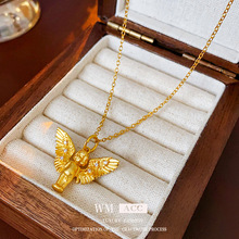 18K真金电镀锆石天使项链复古时尚气质锁骨链小众轻奢高级感项饰