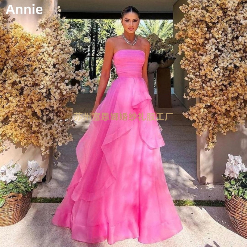 Tulle Pink Strapless Shoulder Ball Gown Shining Debut Party Formal Party Slim Slim Slim Look Gown