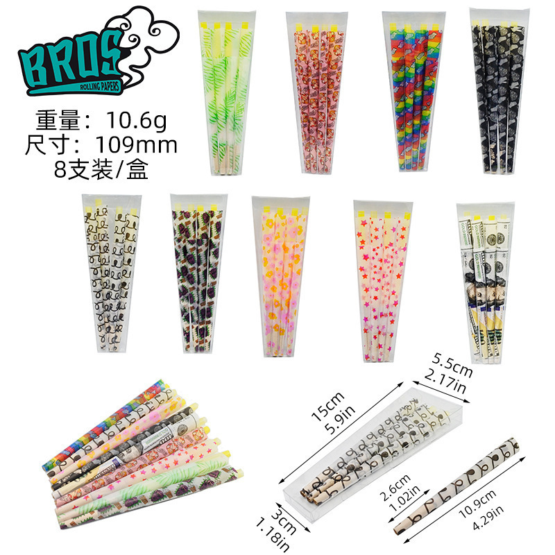 Hot-Selling Pp Boxed Printed 8-Piece Bell-Mouth Rolling Paper Cones Paper Filter Paper Rollingpape Cigarette Holder