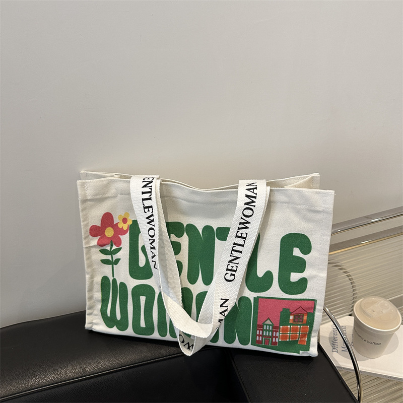 Personalidad simple impresión de letras bolsos de lona portátiles 2024 nuevo invierno literatura tote bolsos de hombro de moda