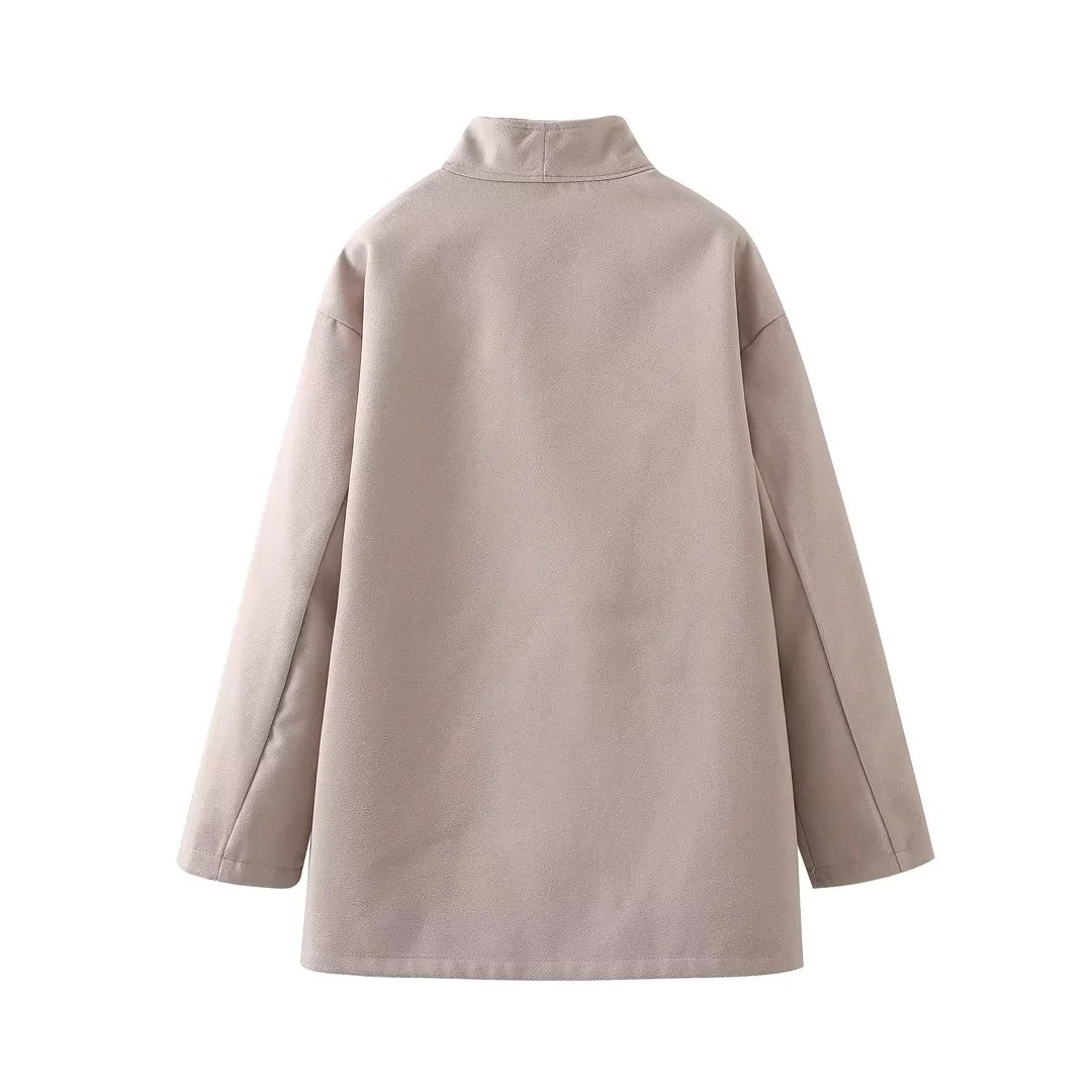 568g Weight Coat, Woolen Coat Outerwear Type Long Sleeve Sleeve Length Double Breasted Placket Type woolen Fabric Type Long Top Length Daily Occasion Standing Collar Neckline Loose Fit Type Solid Color Pattern Winter, Autumn Season Women's Gender Elegant, British Style Style Women's Elegant British Style Solid Color Double Breasted Coat Woolen Coat 8