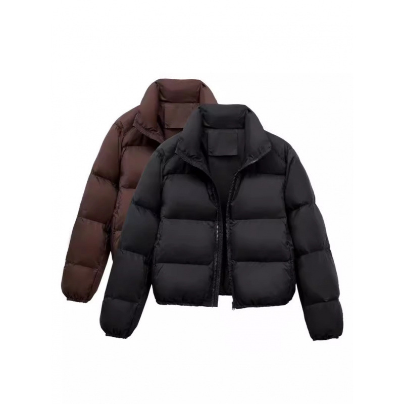 New Solid Color Short Kendall Jenner Style Women's Autumn and Winter Jacket, Fashionable Thickened Warm Zip-Up Puffer Coat