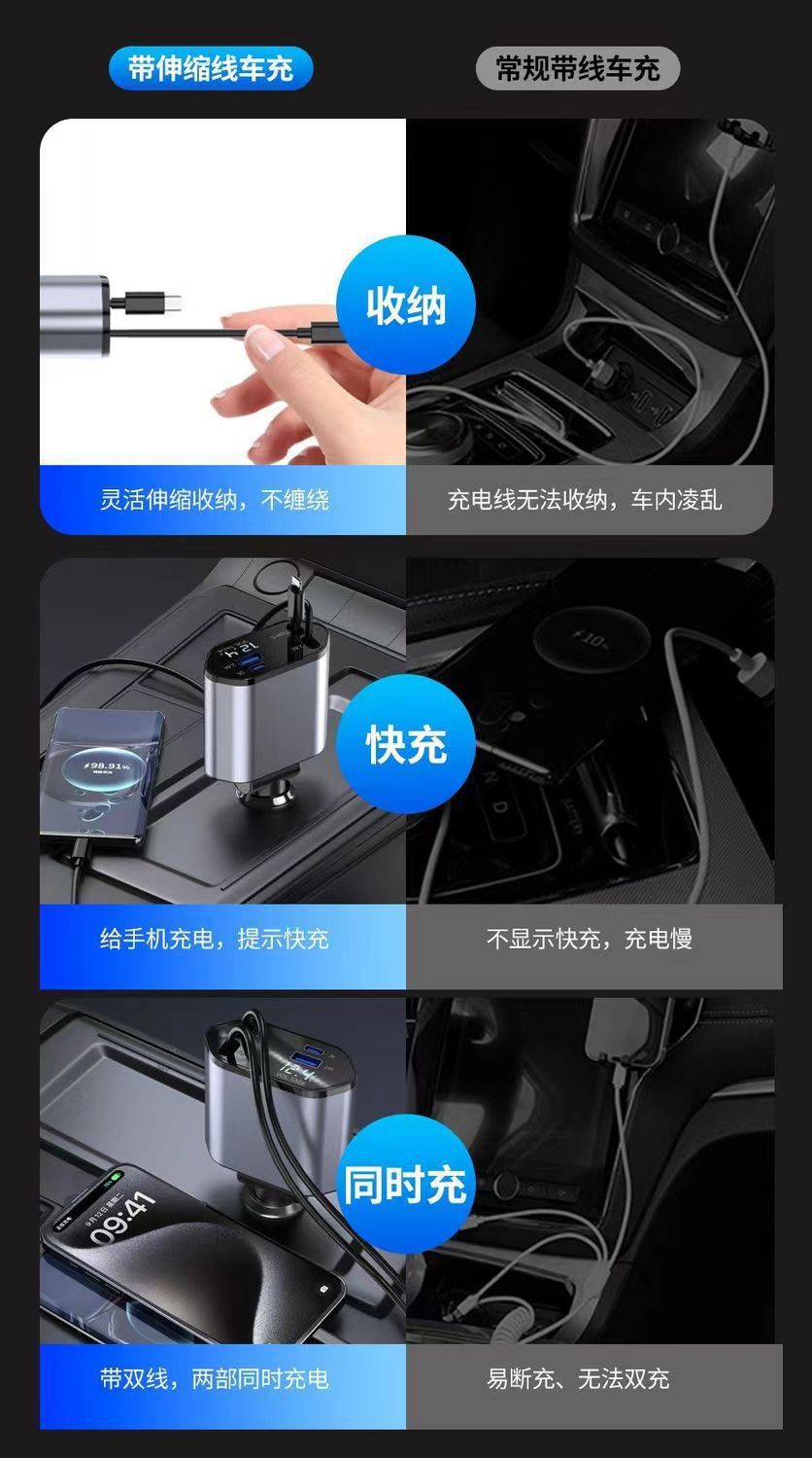 Cross-border 120W digital display four-in-one car charger suitable for Apple 17 and Huawei phones, Type-C fast charging car charger