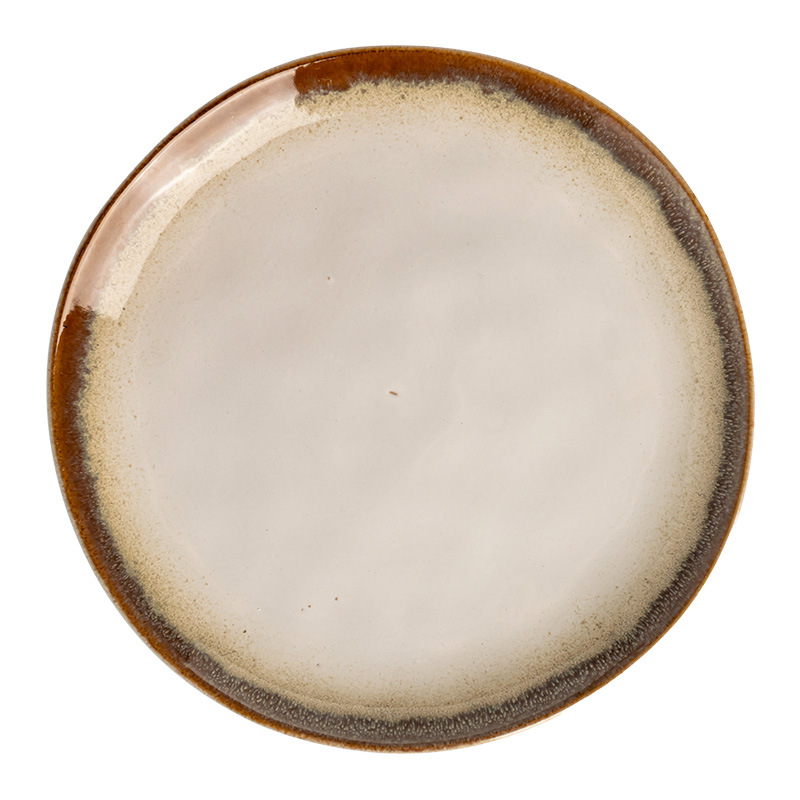Platos retro de borde marrón platos de cerámica casera platos de platos japoneses al por mayor platos de platos redondos platos de comedor platos de postres