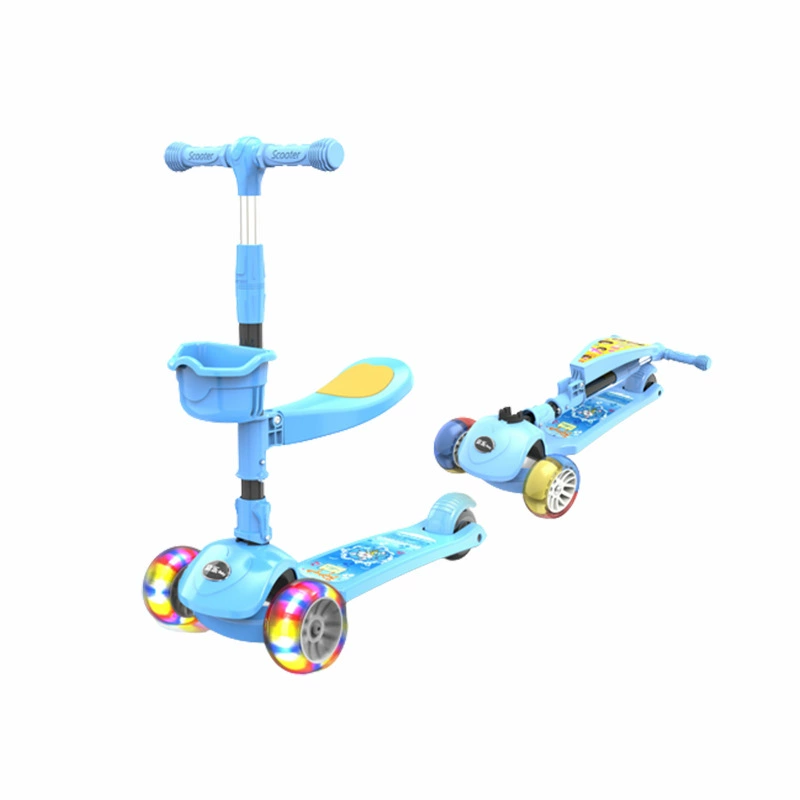 Children's foldable scooter with seat, three-in-one