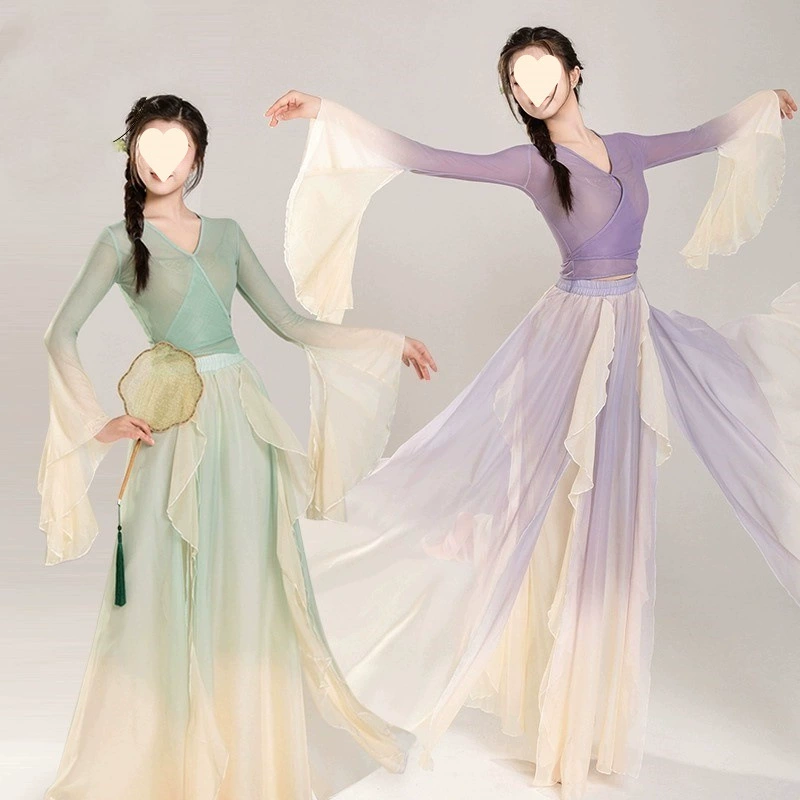Классический танцевальный китайский костюм для выступлений, похожий на сказочную фею, струящаяся марлевая одежда, тренировочный комплект
