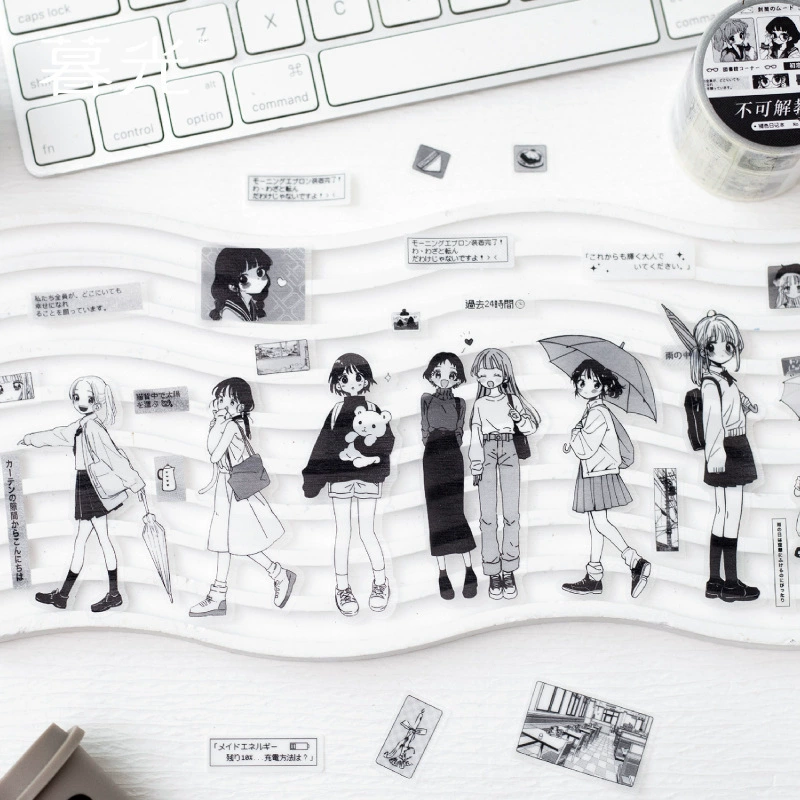 Сумеречная выцветшая дневная лента серии пет-лента черно-белая японская персонажная комическая пузырьковая лента 4 модели