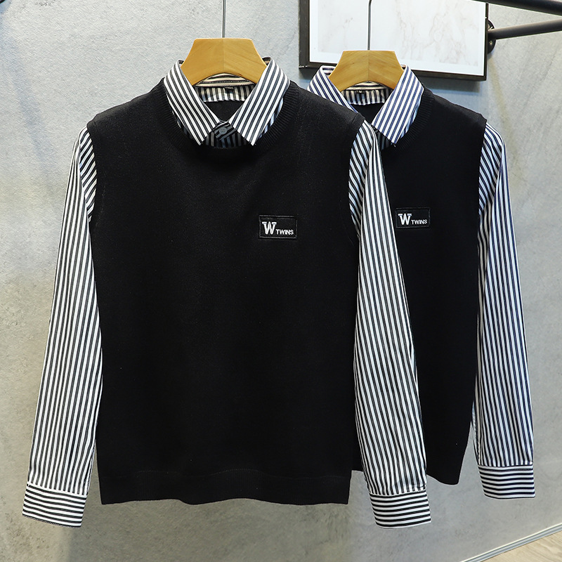 Autumn and Winter Two-Piece Sweater Men's New Striped Shirt Korean Style Trendy 2026 Business Formal British Jacket Autumn and Winter Two-Piece Sweater Men's New Striped Shirt Korean Style Trendy 2026 Business Formal British Jacket