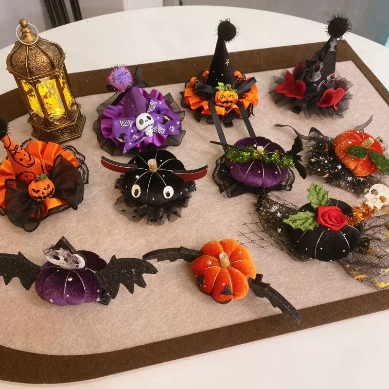 欧美万圣节搞怪恶魔头饰南瓜蝙蝠骷髅头帽子发夹网纱cos派对发卡