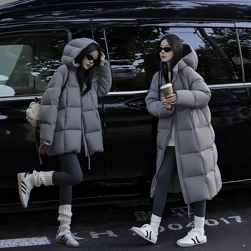 外贸中长款羽绒棉服女2025新款流行连帽过膝加厚冬季棉袄棉衣外套