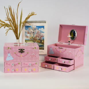 Wooden Wind-Up Music Box Girl's Birthday Gift Multi-Layer Jewelry Box Rotating Ballet Kidsren's Toy