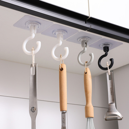 Ceiling-mounted rotating hook, powerful adhesive hook, household multi-functional adhesive hook, kitchen and bathroom wall key hook, back door coat hook