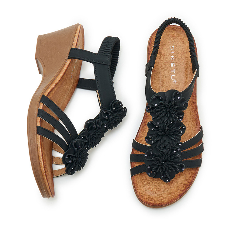 Sandal nữ quai mảnh họa tiết hoa đế xuồng cao gót 9 cm — màu nâu, màu đen, màu mơ chi tiết 34