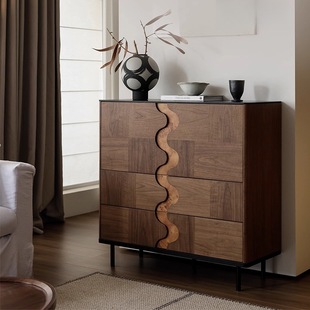 Solid Wood Sideboard, Antique Style Black Walnut Parquet Flip Door Cabinet, Retro Wall Cabinet, Dining Room, Living Room Wine Cabinet