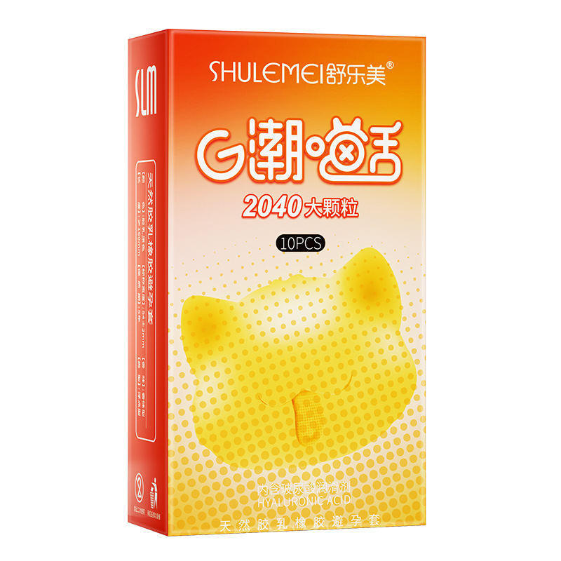 Condón al por mayor Shulemei Condón Juego de lengua de gato Meow Lengua Juego de puñaladas de partículas grandes Juego de muscos Fabricante de sexo para adultos