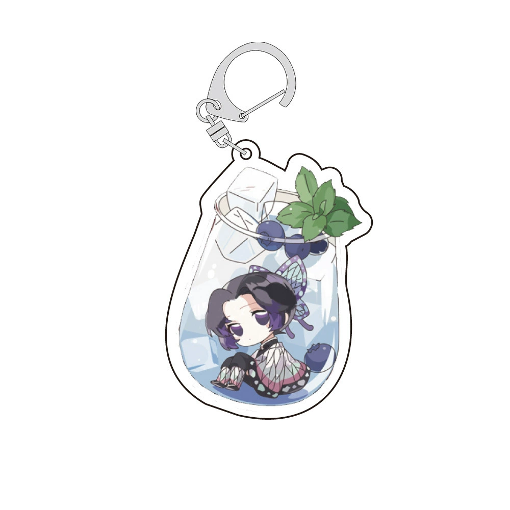 Double-sided Acrylic Keychain, Fruit Tea Design, Transparent Chibi Character Charm (assorted colors)